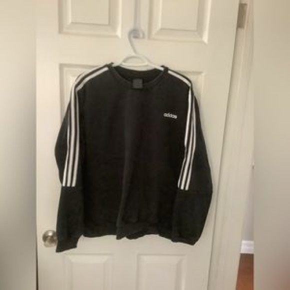 adidas Tops - adidas Black Crewneck Sweatshirt with White Sleeve Stripes